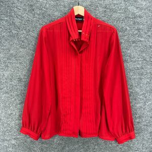 Ann Chabrol Shirt Women 14 Red Button Up Collared Long Sleeve Pleated Casual